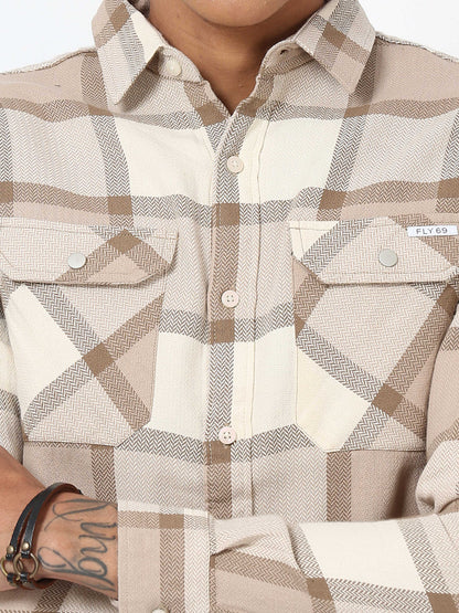 Camel Double Pocket Checks Shirt for Men 