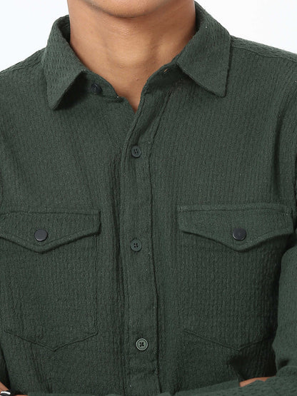 Timber Green Fishnet dobby Dobby Double Pocket Shirt