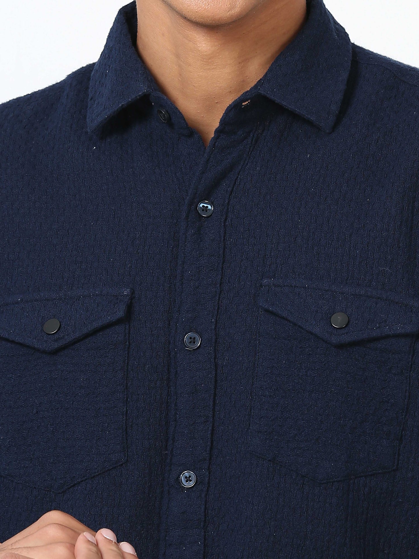 Navy Blue Double Pocket Shirt For Men
