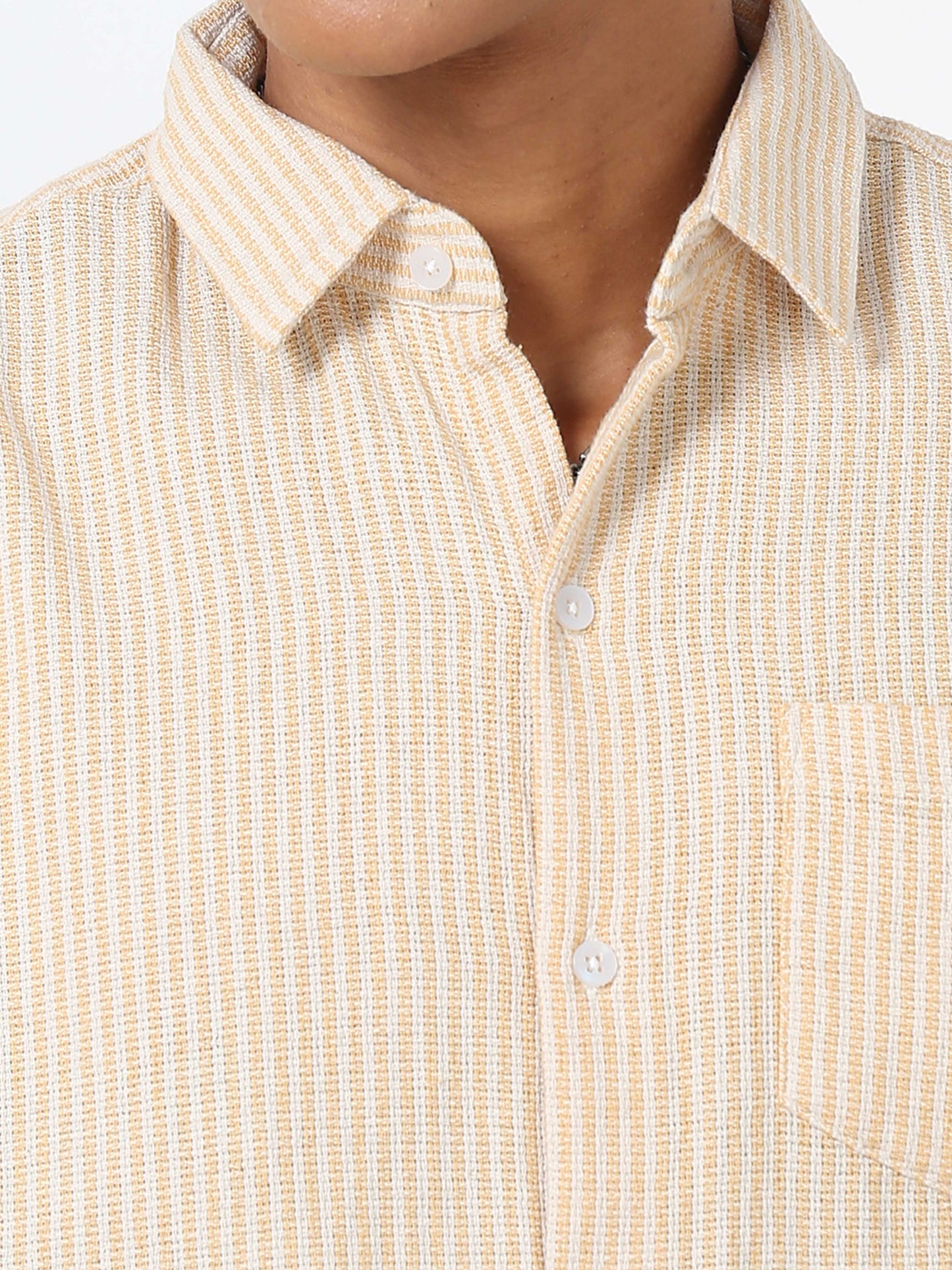 Yellow dobby half sleeve striped shirt