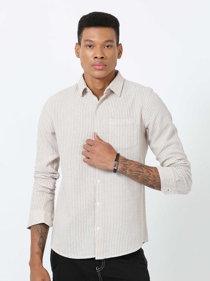 Wan White dobby full sleeve striped shirt