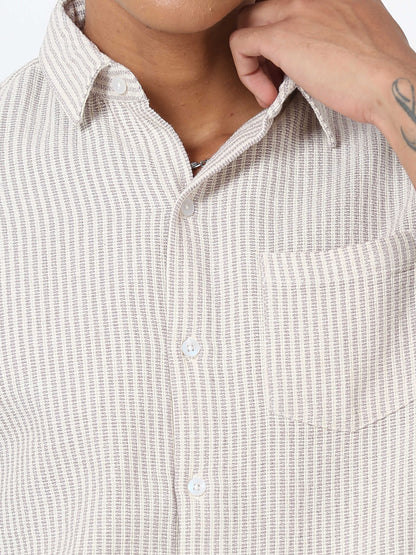 Wan White dobby full sleeve striped shirt