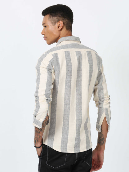 Ivory Dobby Vertical Striped Shirt Full Sleeve