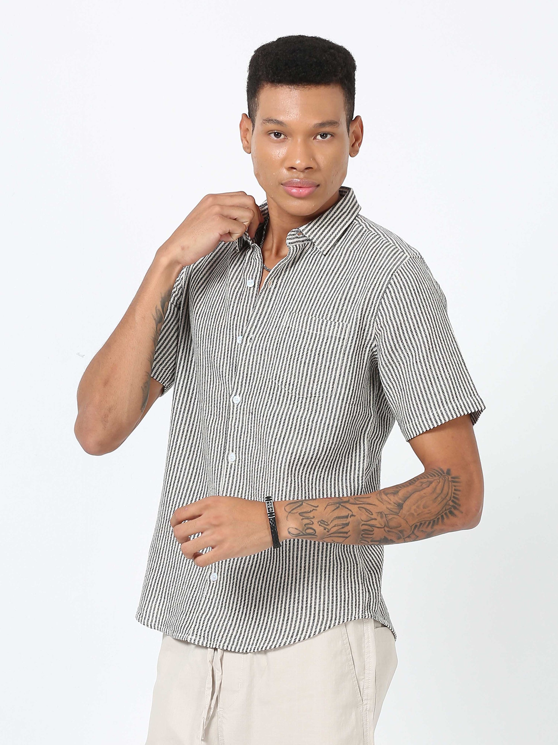 Black and White striped half sleeve shirt