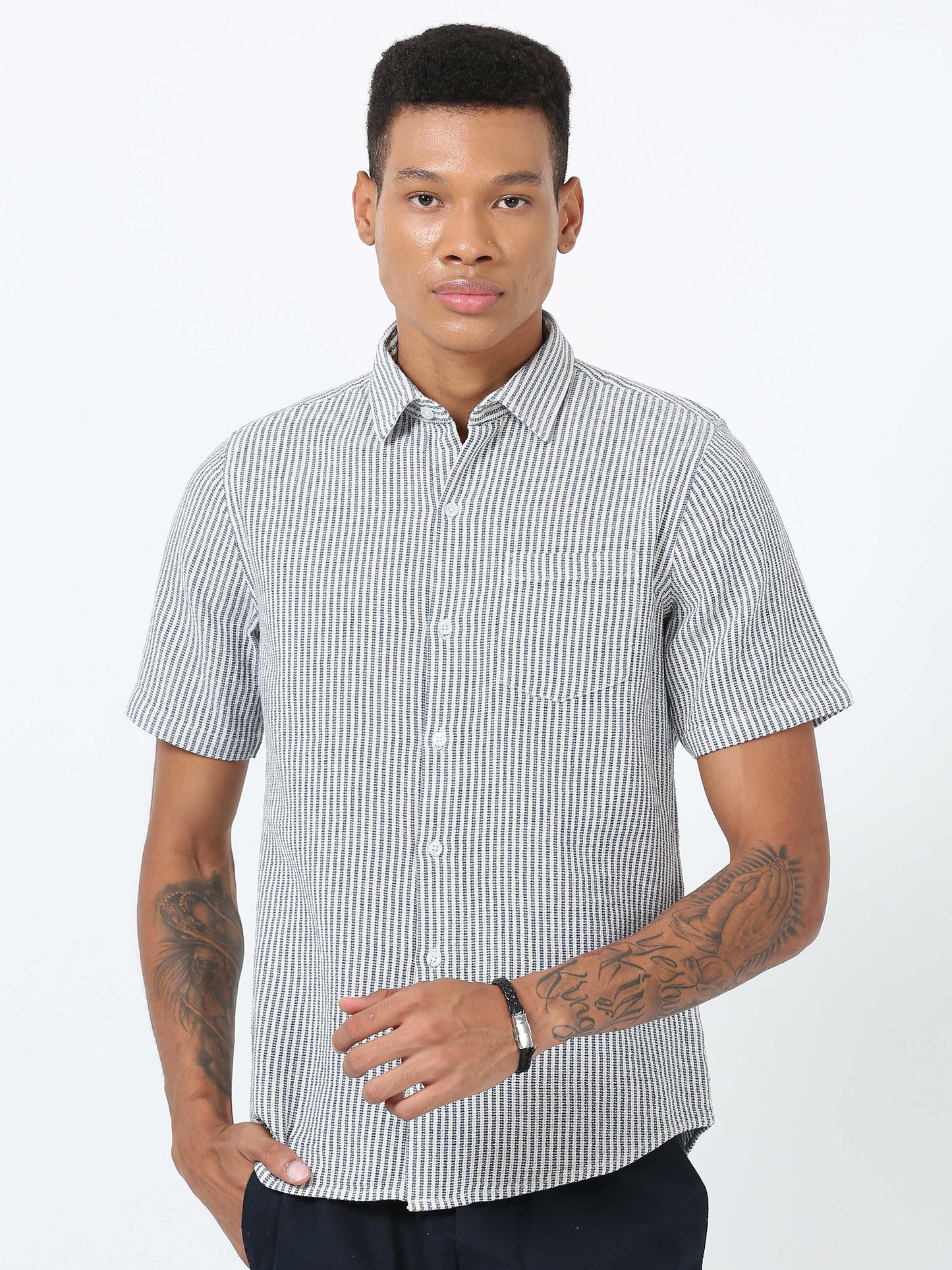 White and Blue striped shirt half sleeve