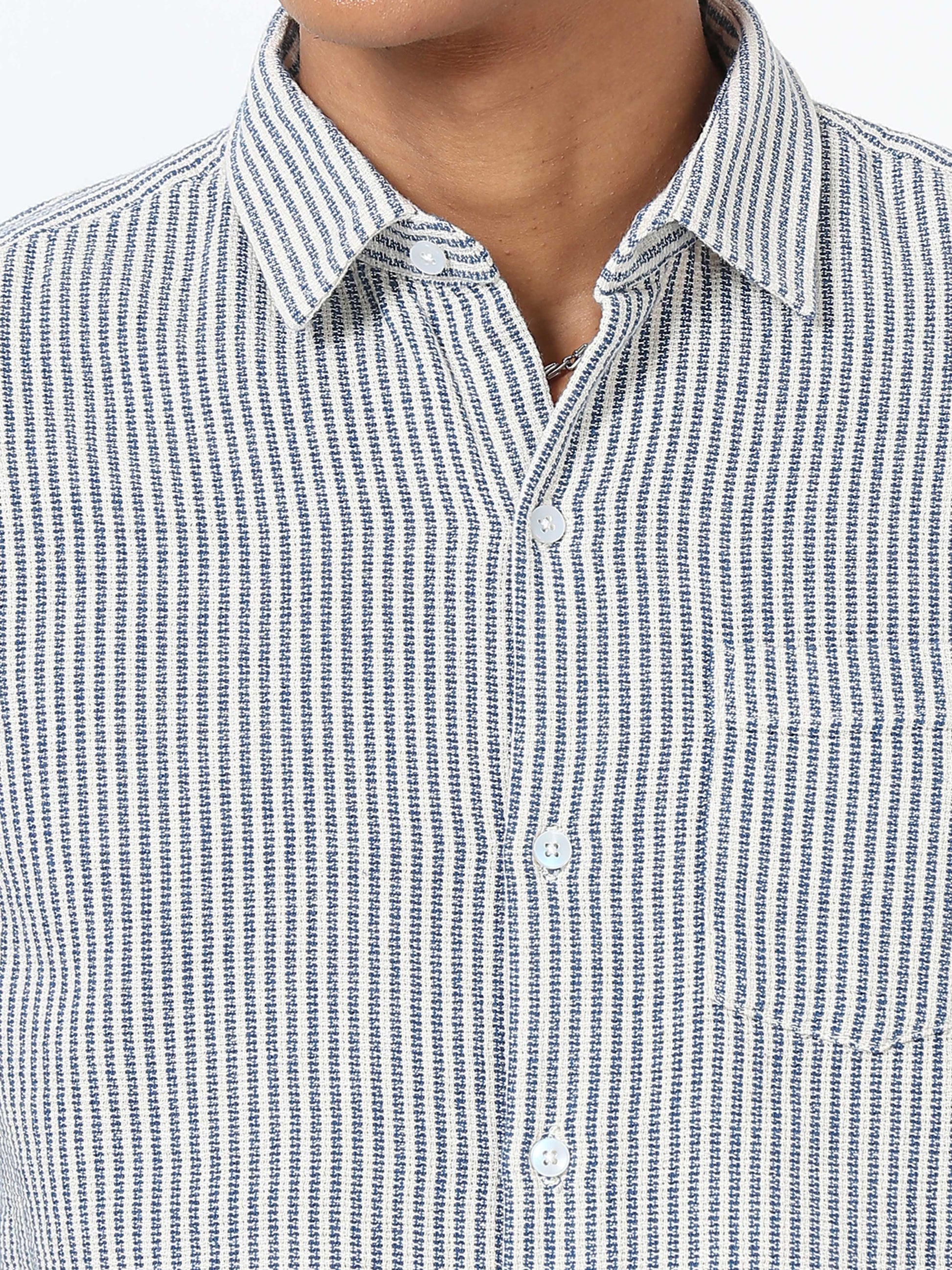 White and Blue striped shirt half sleeve