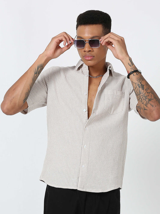 White vertical striped half sleeve shirt