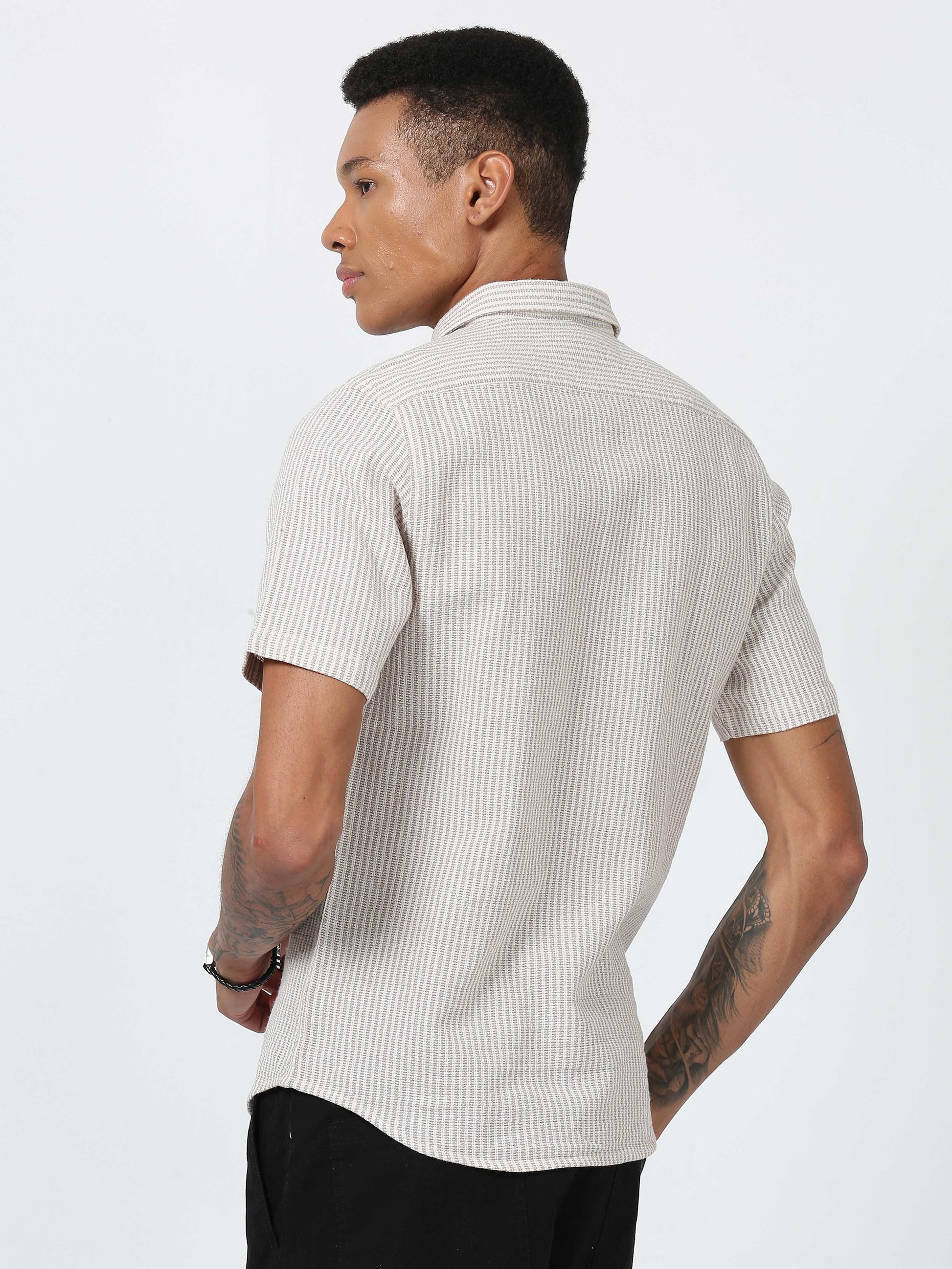 White vertical striped half sleeve shirt