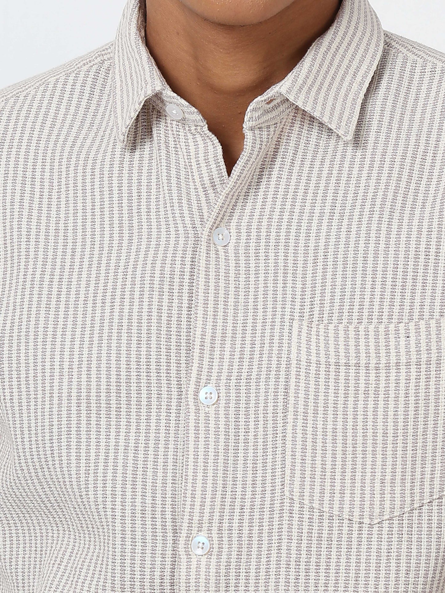 White vertical striped half sleeve shirt