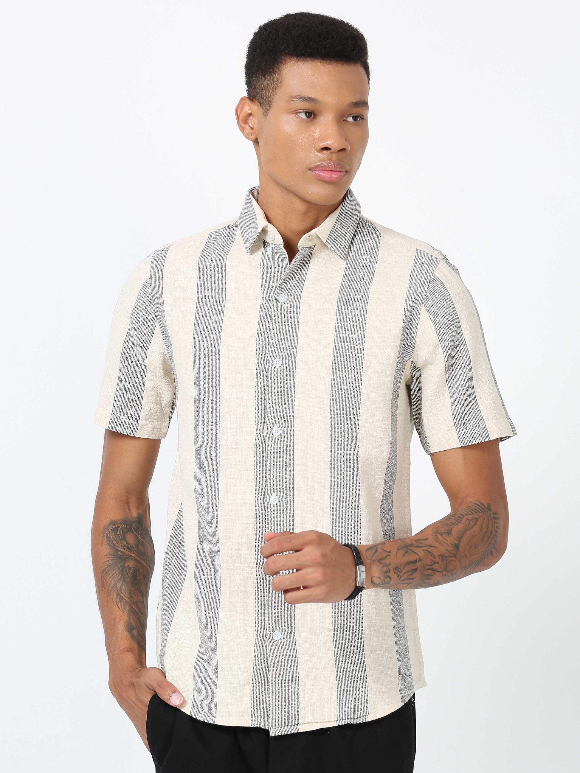 Dobby Half Sleeve Striped Shirt for Men