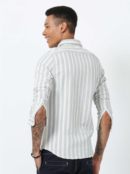 Sky Blue Arrow Design Full Sleeve Stripe Shirt