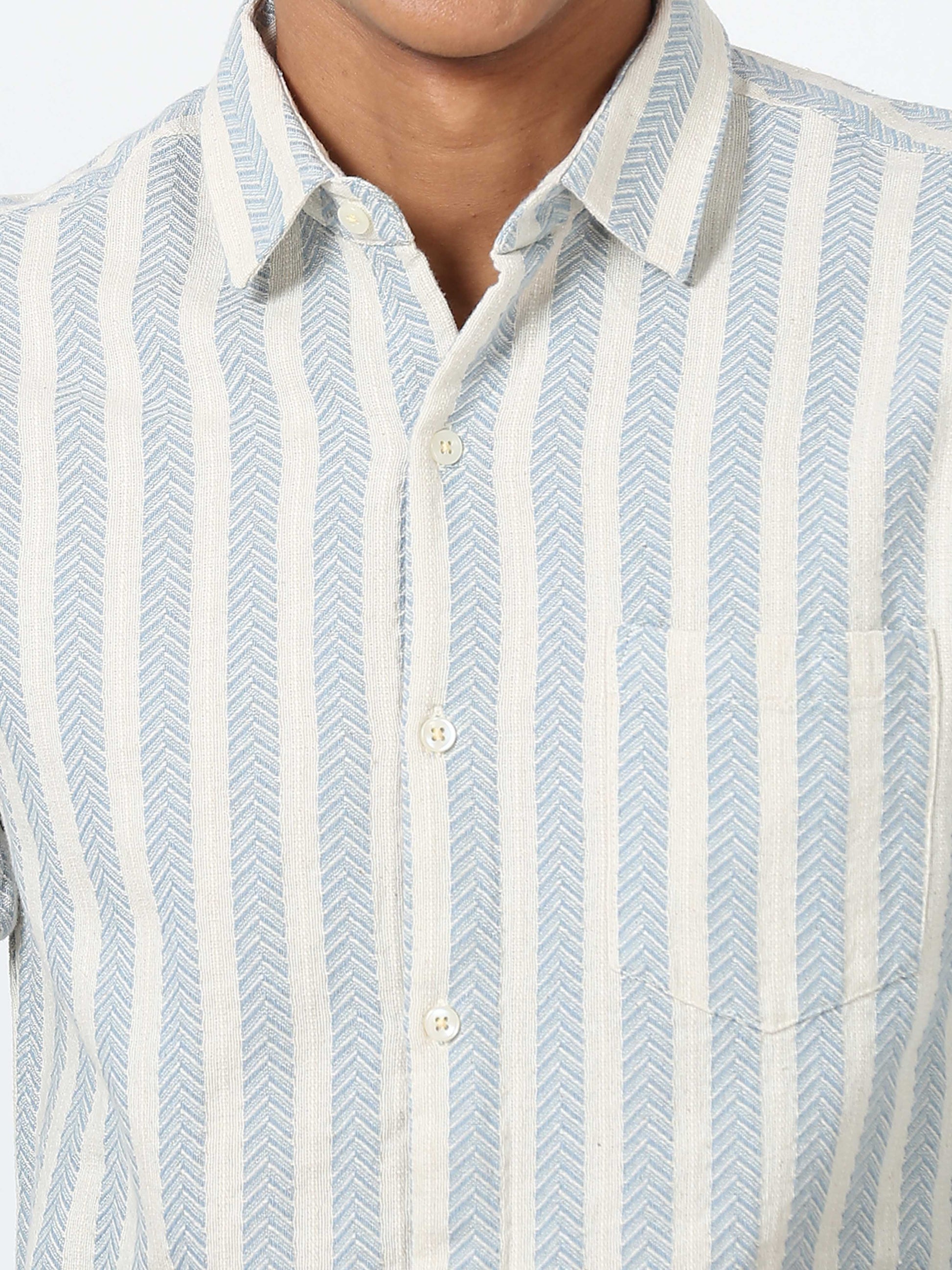 Sky Blue Arrow Design Full Sleeve Stripe Shirt