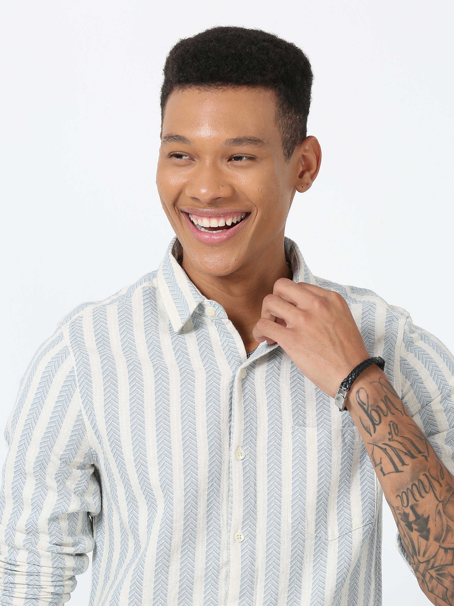 Sky Blue Arrow Design Full Sleeve Stripe Shirt