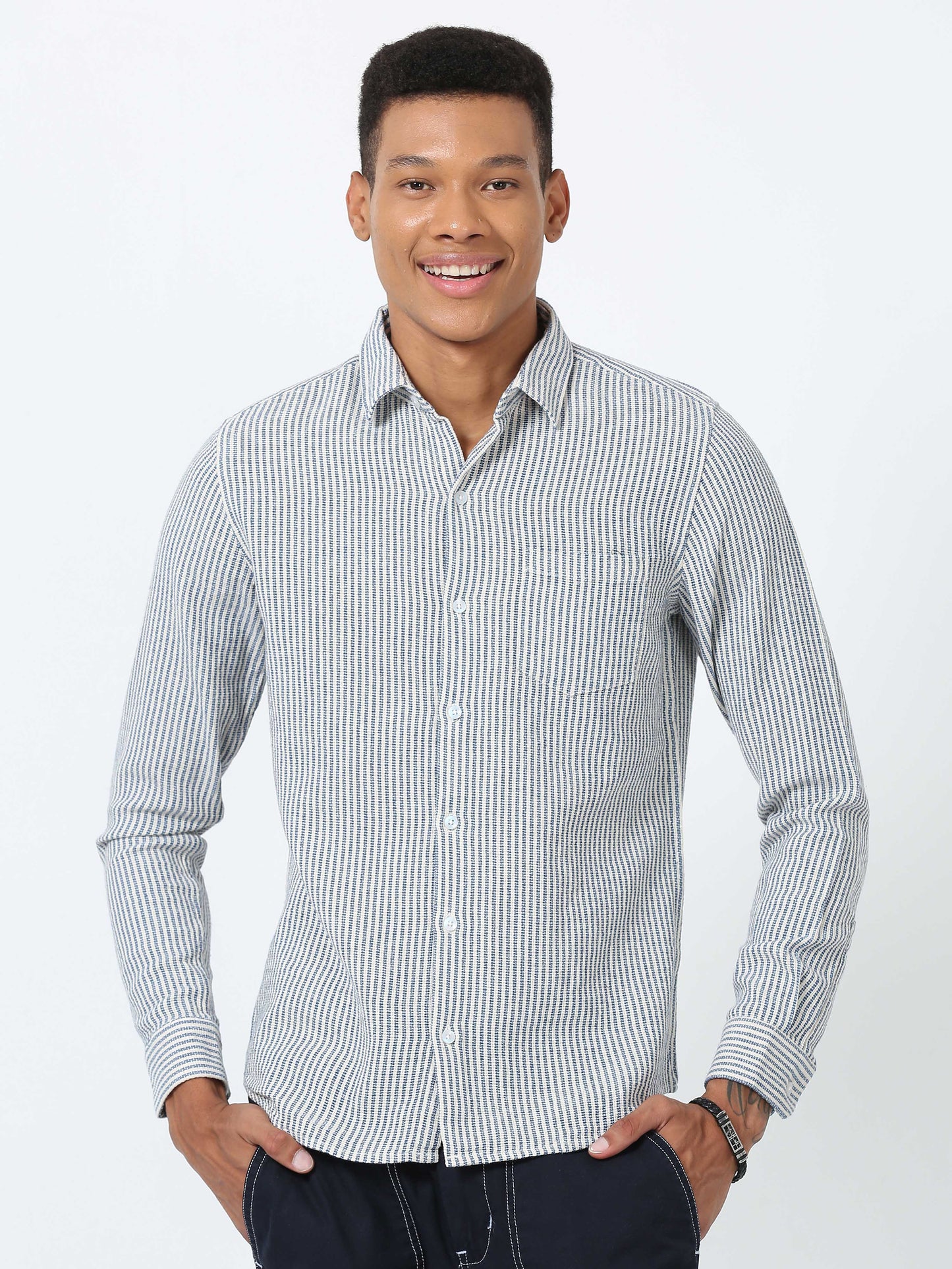 Blue and White striped full sleeve shirt