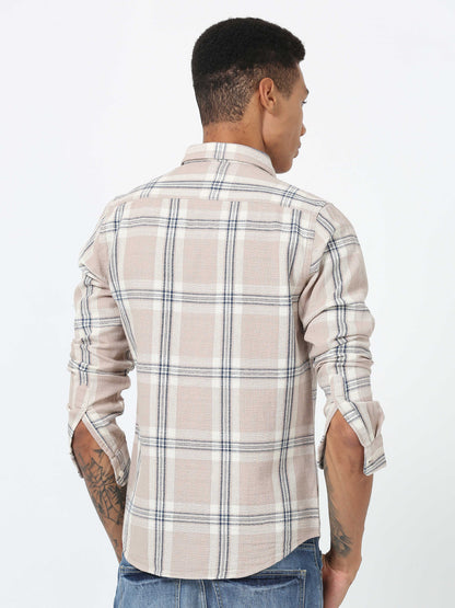 Full Sleeve Beige Check Shirt Mens