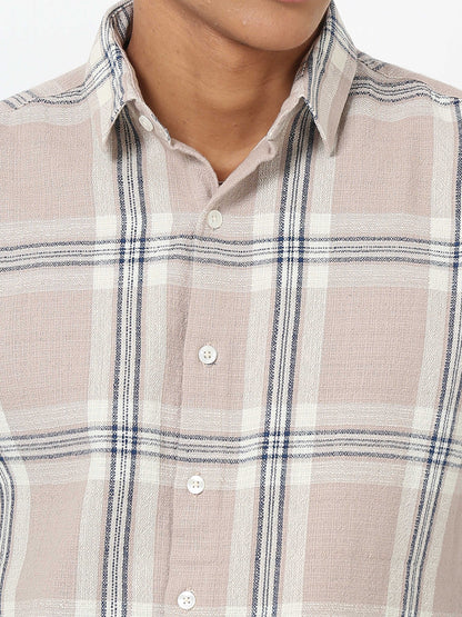 Full Sleeve Beige Check Shirt Mens