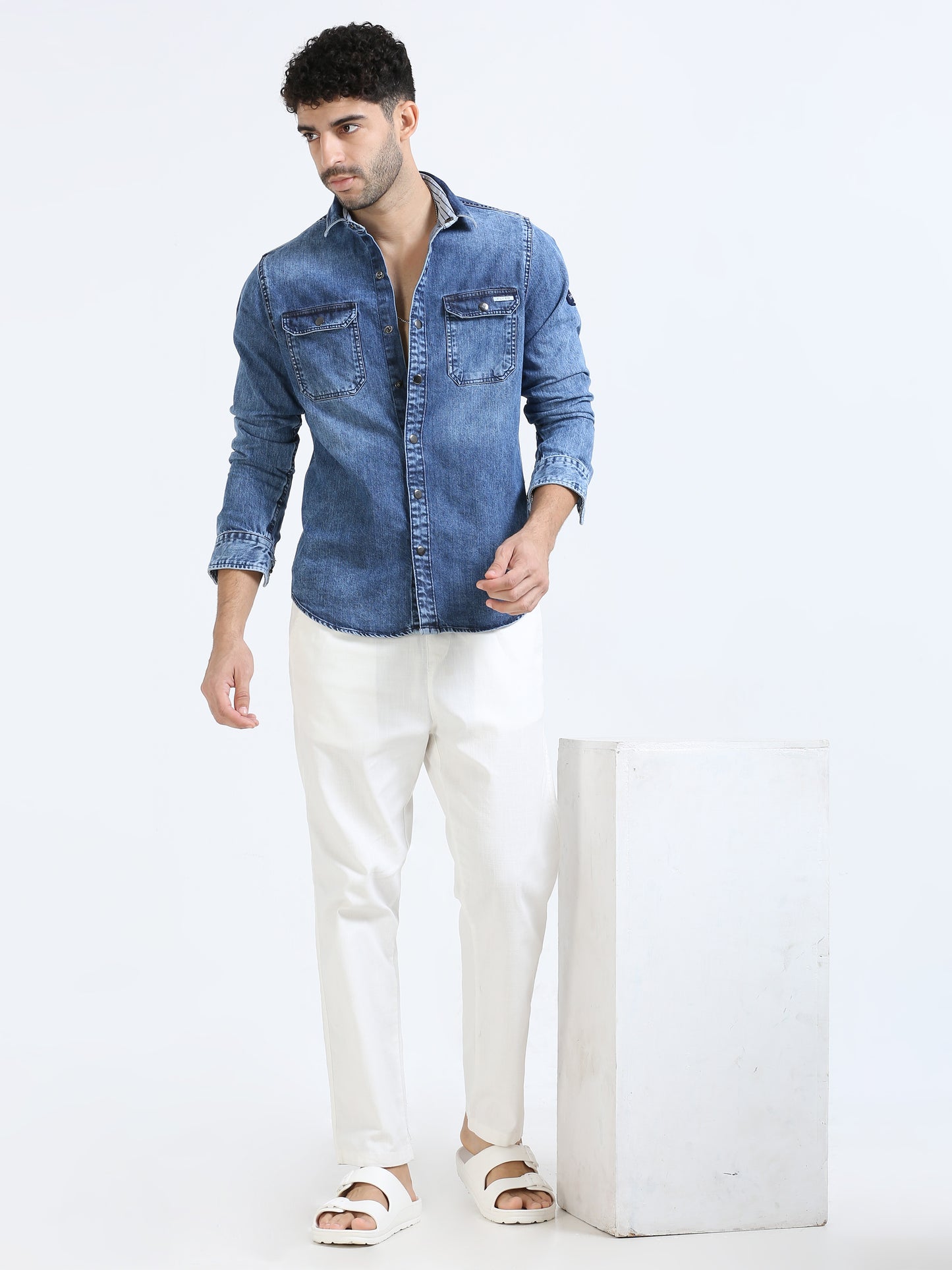 Wedgewood double pocket stylish denim shirts for men