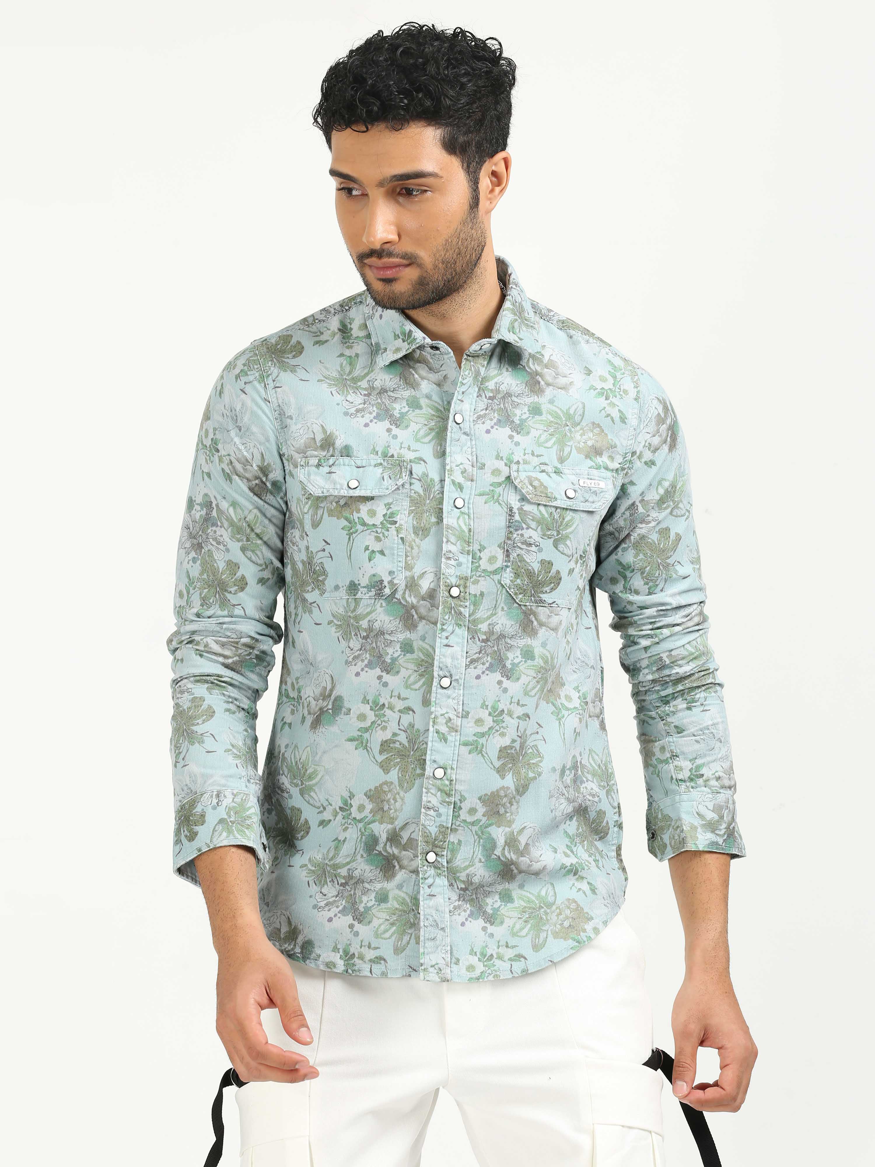 Green flower shirt best sale