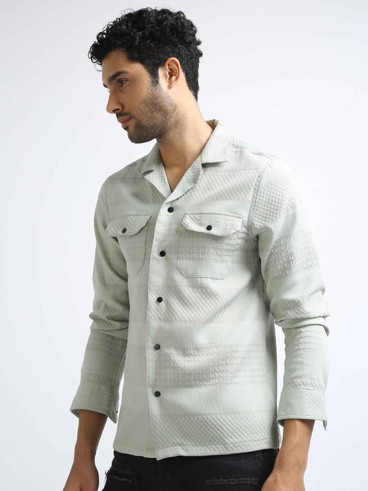 Pista Green Double Pocket Textured Shirt