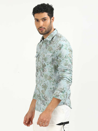 Mint Green Floral Printed Shirt