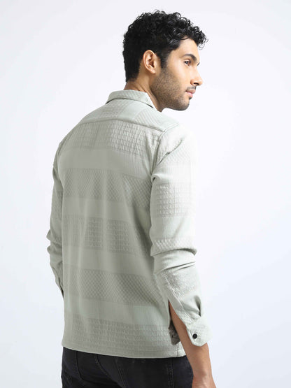 Pista Green Double Pocket Textured Shirt