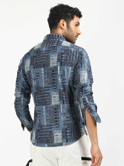 Celestial Blue Corduroy Printed Shirt