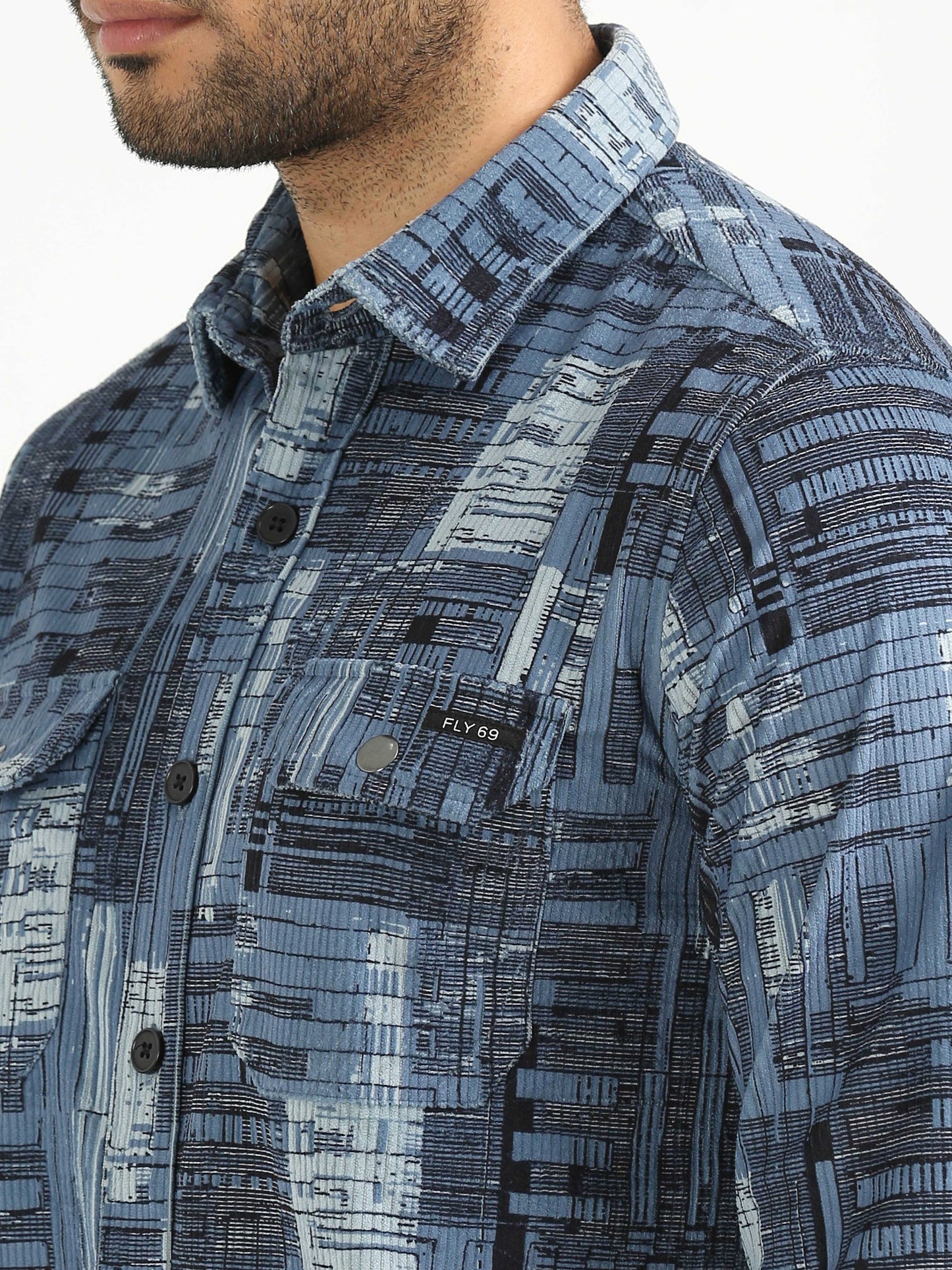 Celestial Blue Corduroy Printed Shirt