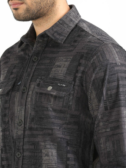 Midnight Black Corduroy Printed Shirts