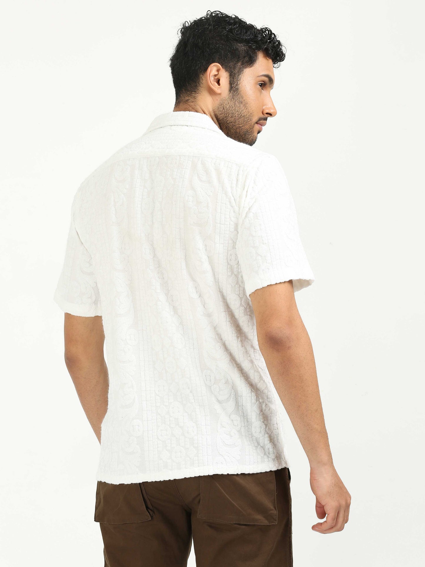 White Towel Half Sleeve Shirt
