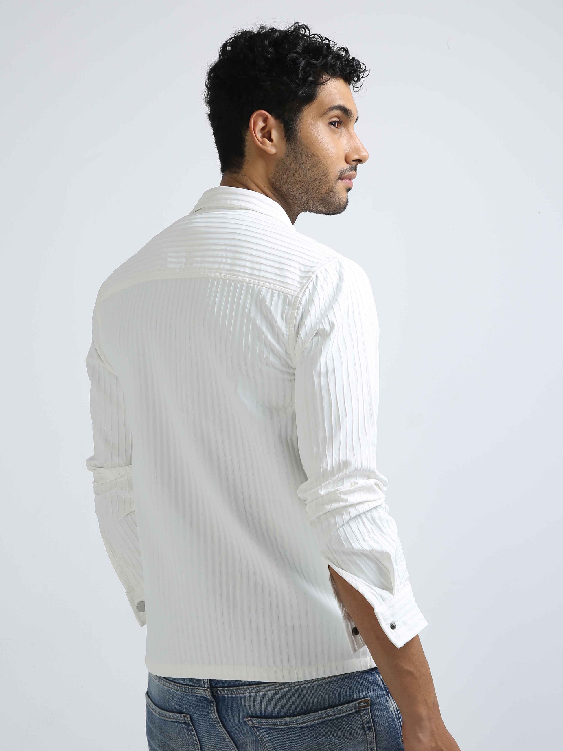 Pleated Texture White Shirt
