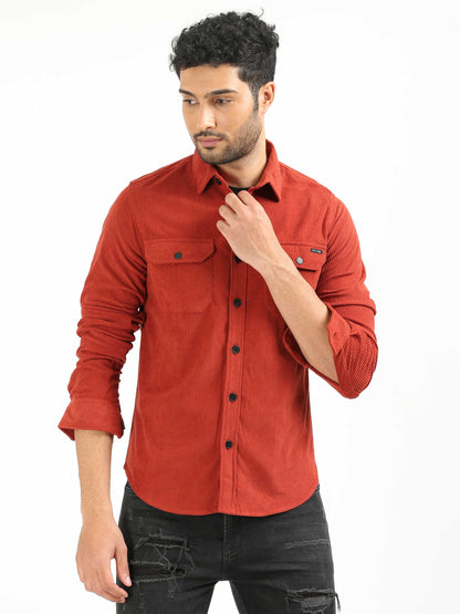 Orangey Red Double Pocket Shirt