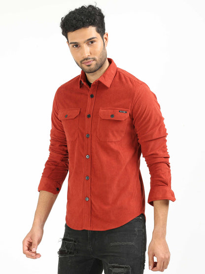 Orangey Red Double Pocket Shirt