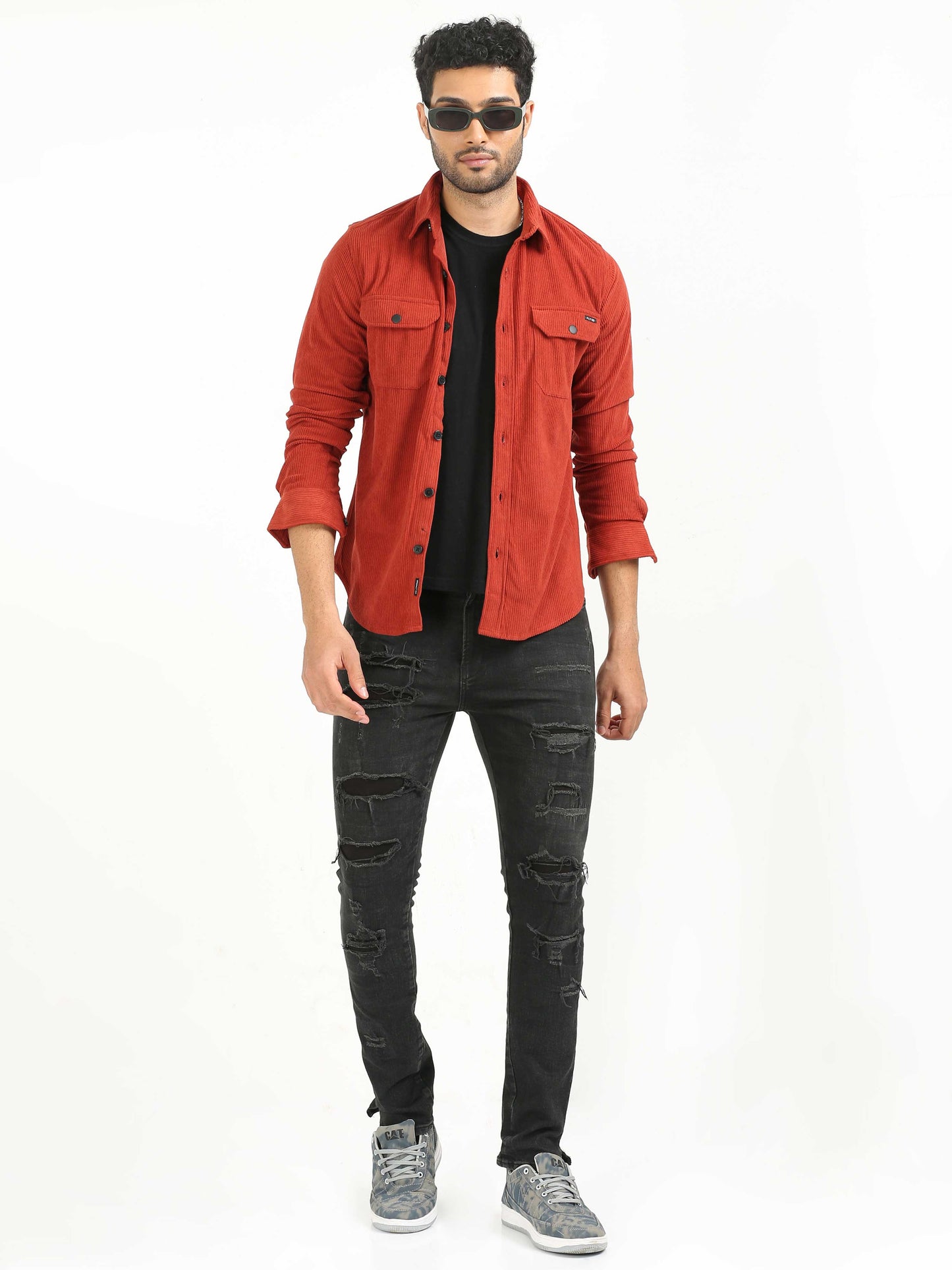 Orangey Red Double Pocket Shirt