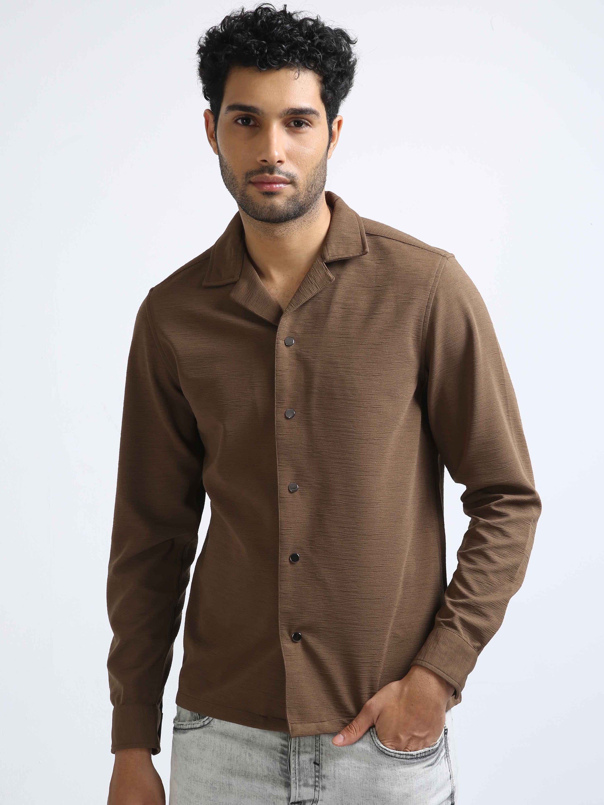 Chocolate Brown Cuban Collar Shirt