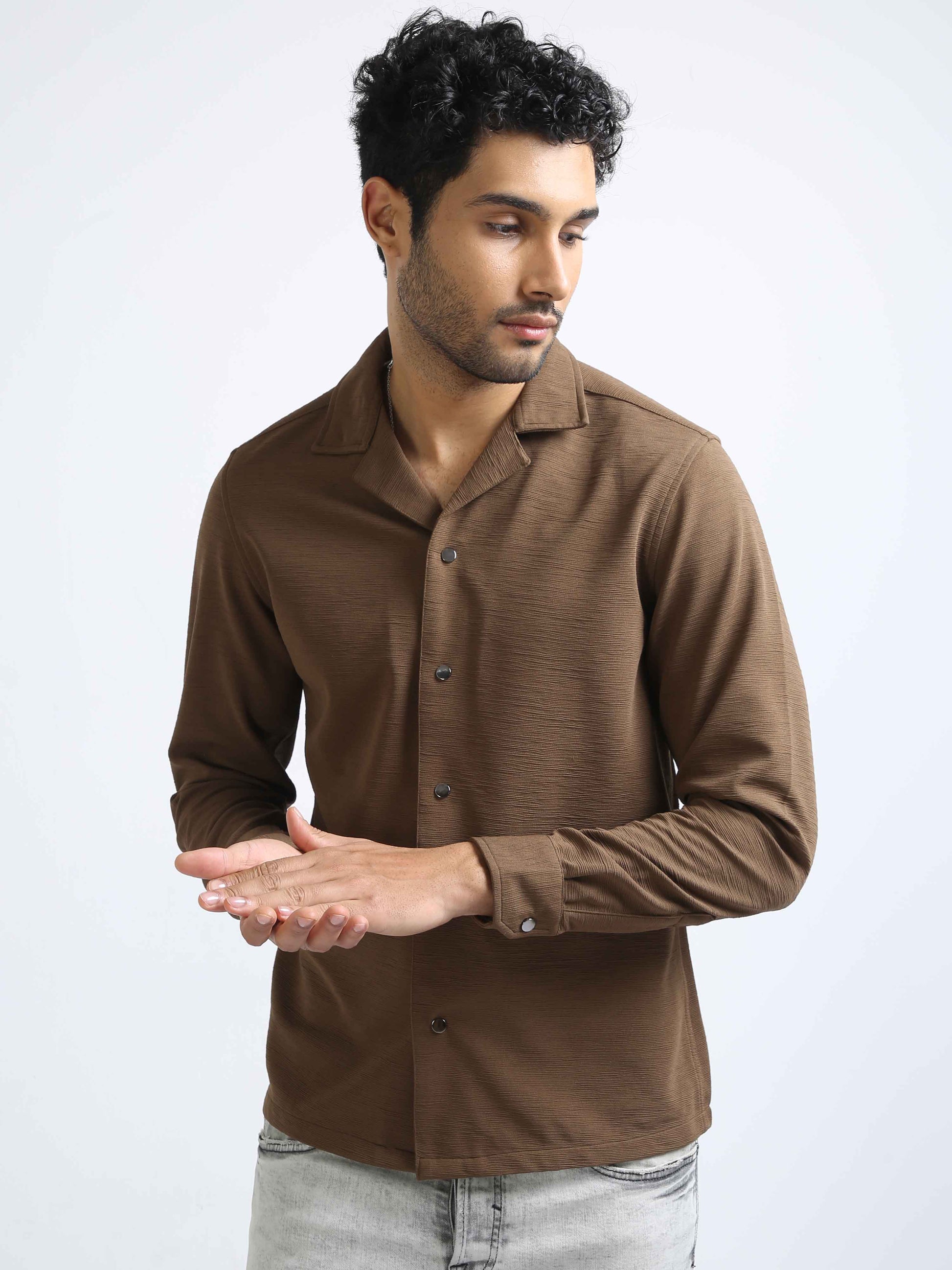 Chocolate Brown Cuban Collar Shirt