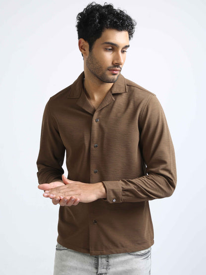 Chocolate Brown Cuban Collar Shirt