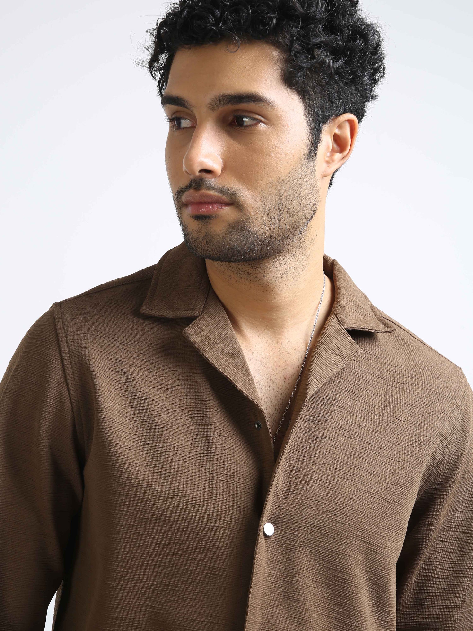 Chocolate Brown Cuban Collar Shirt