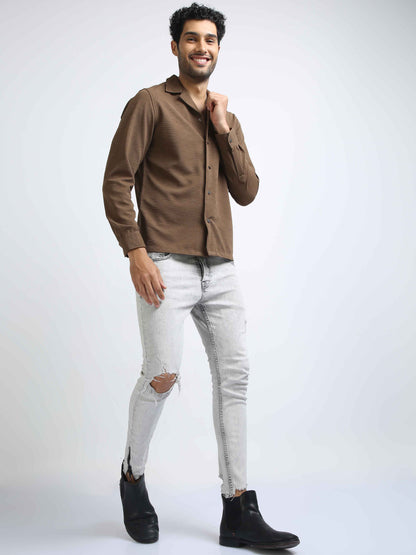 Chocolate Brown Cuban Collar Shirt