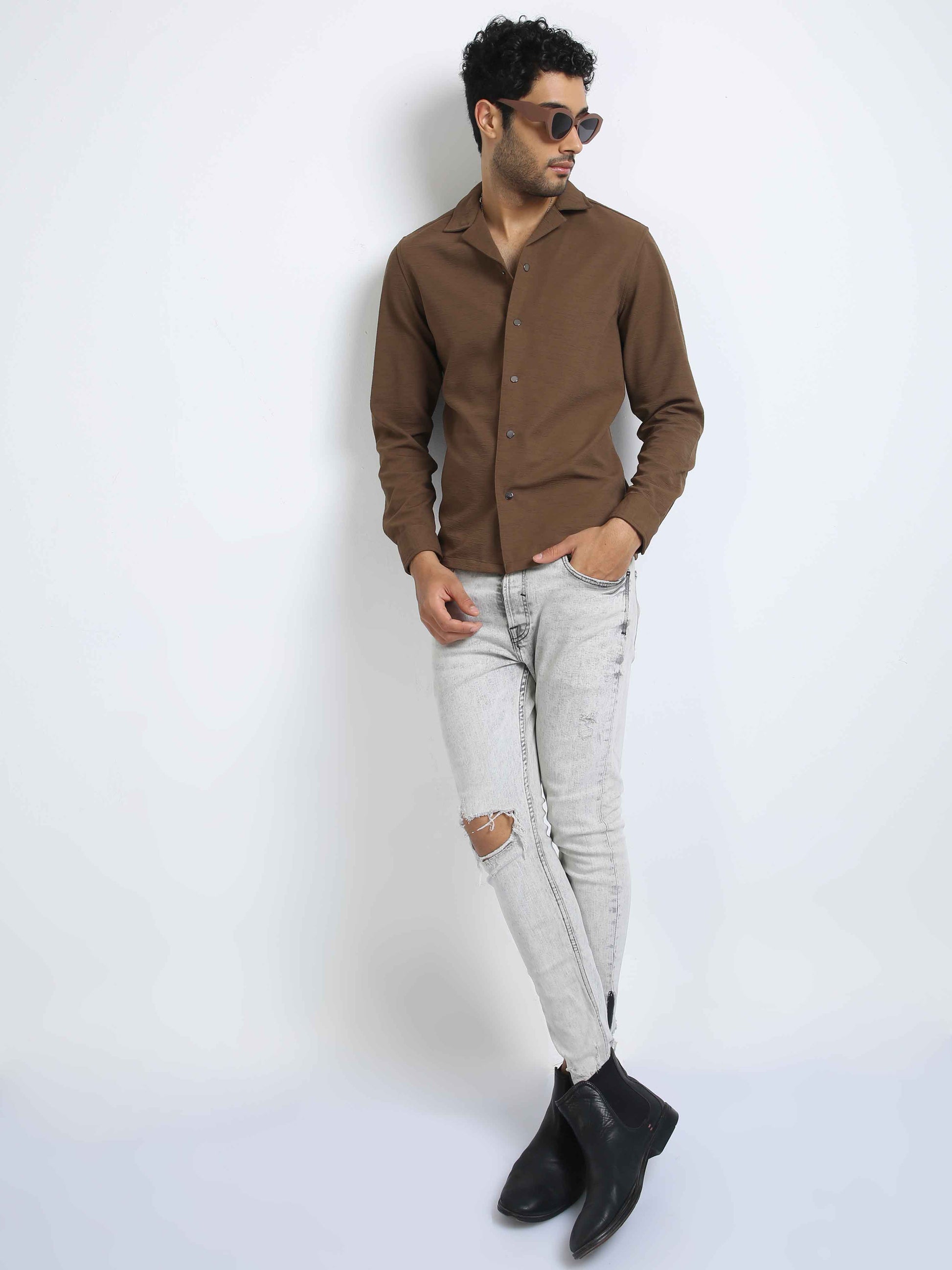 Chocolate Brown Cuban Collar Shirt