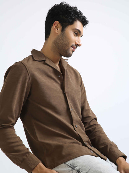 Chocolate Brown Cuban Collar Shirt