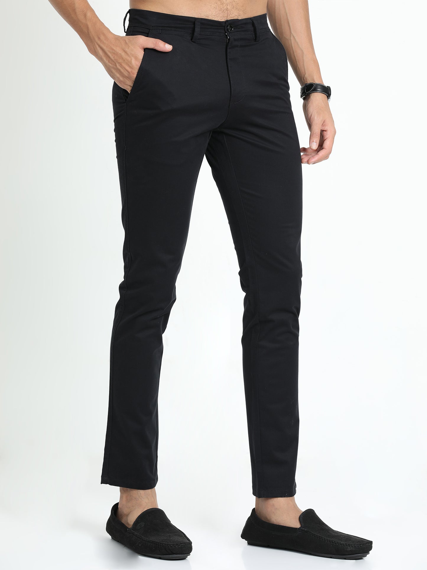 Black Front Coin Pocket Trousers for Men