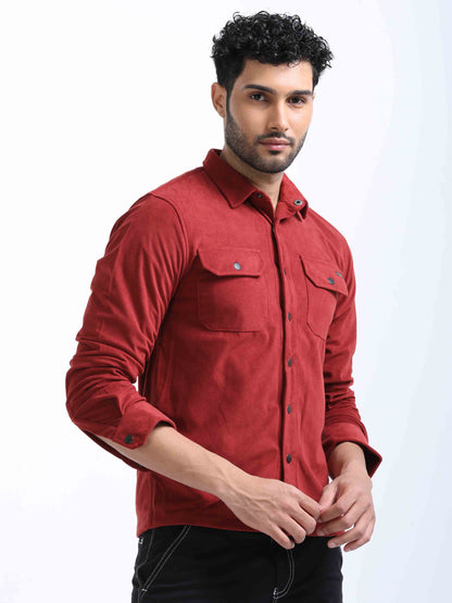 Red Velvet Full Sleeve Shirt For Men