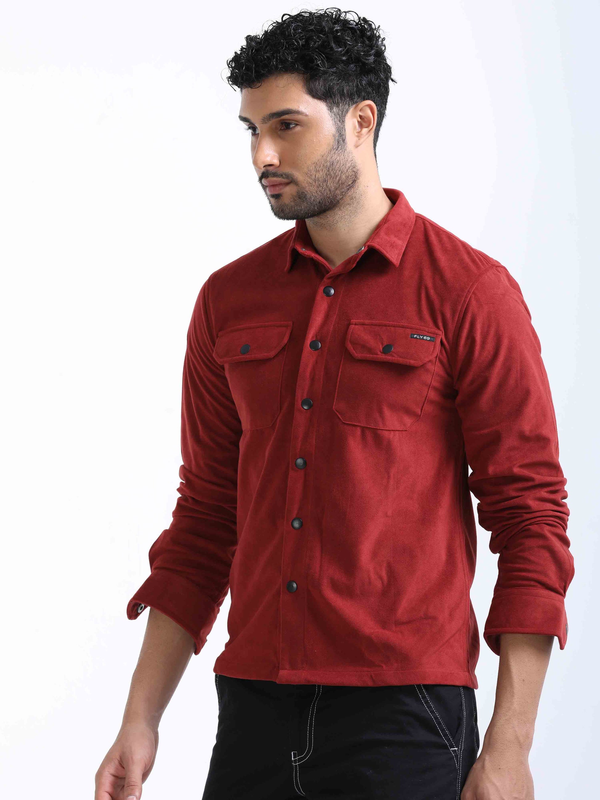 Red Velvet Full Sleeve Shirt For Men