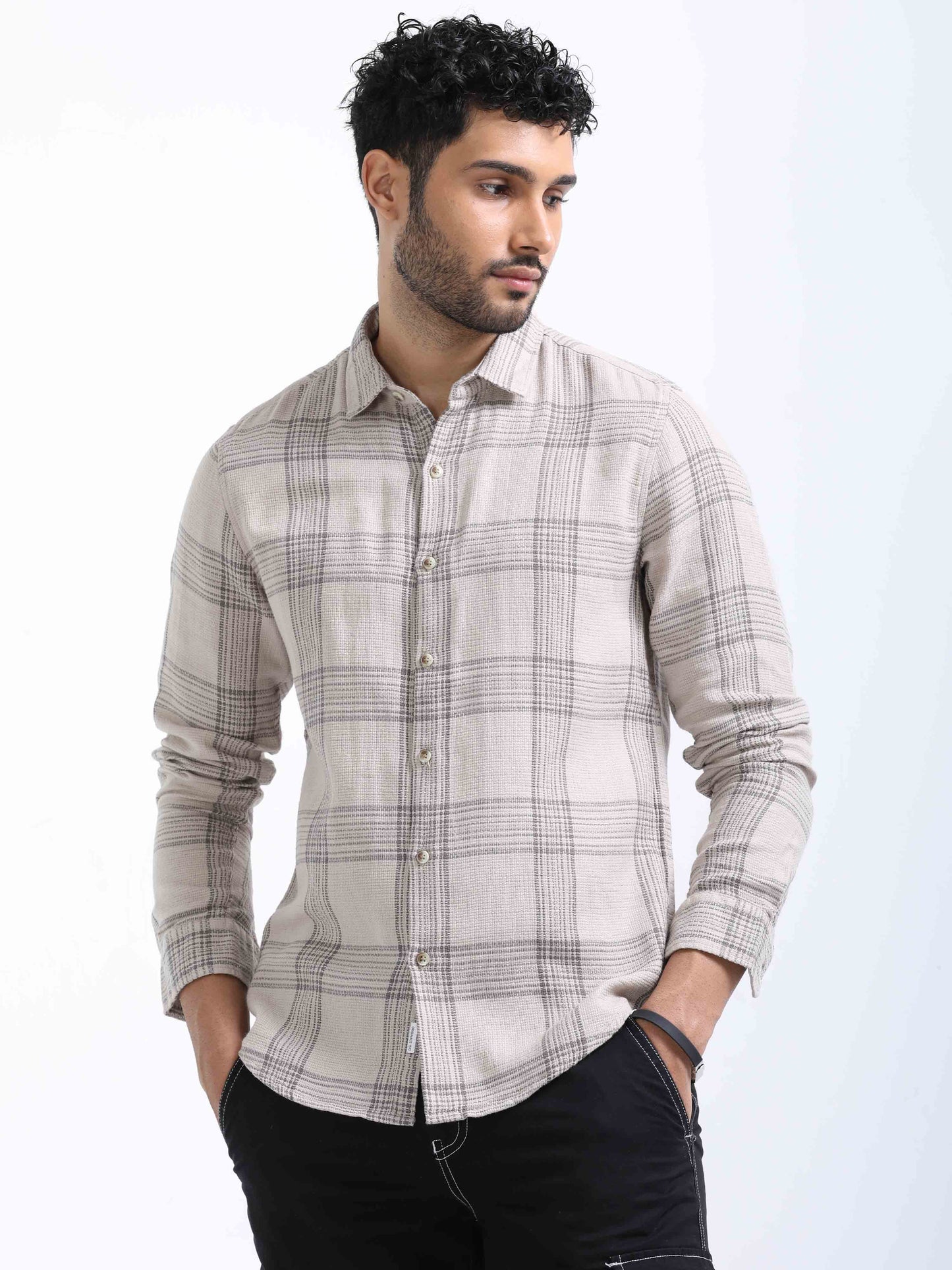 Light Brown Dobby Shirt for Men 