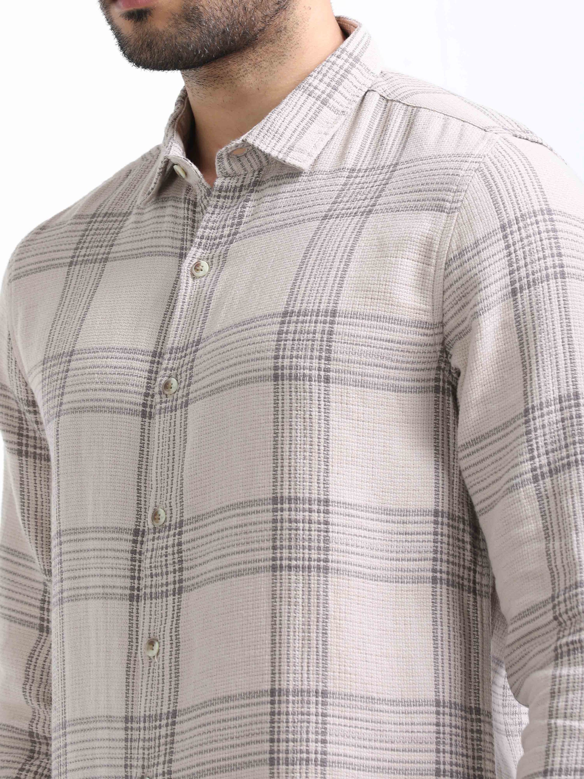 Light Brown Dobby Shirt for Men 