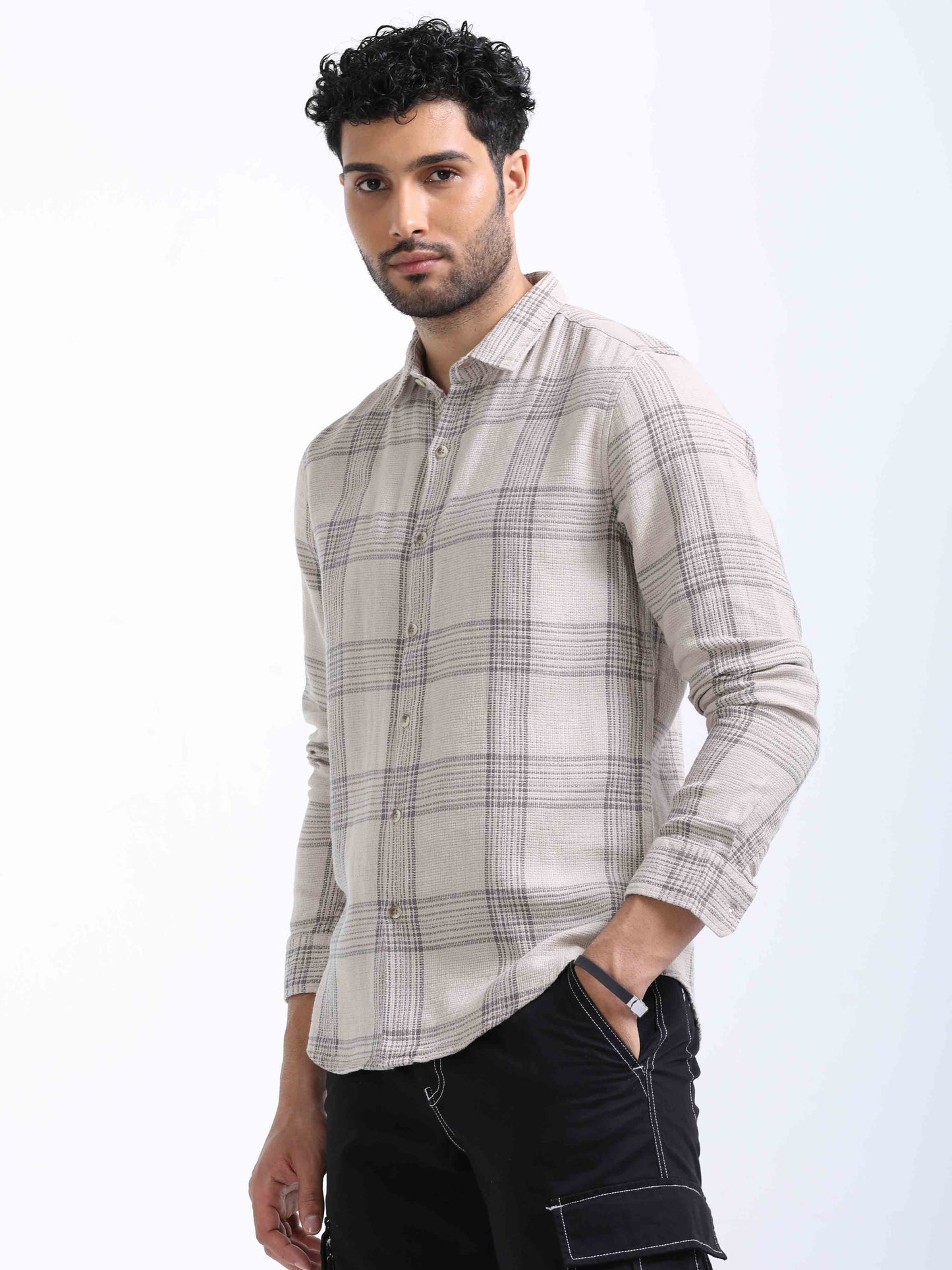 Light Brown Dobby Shirt for Men 