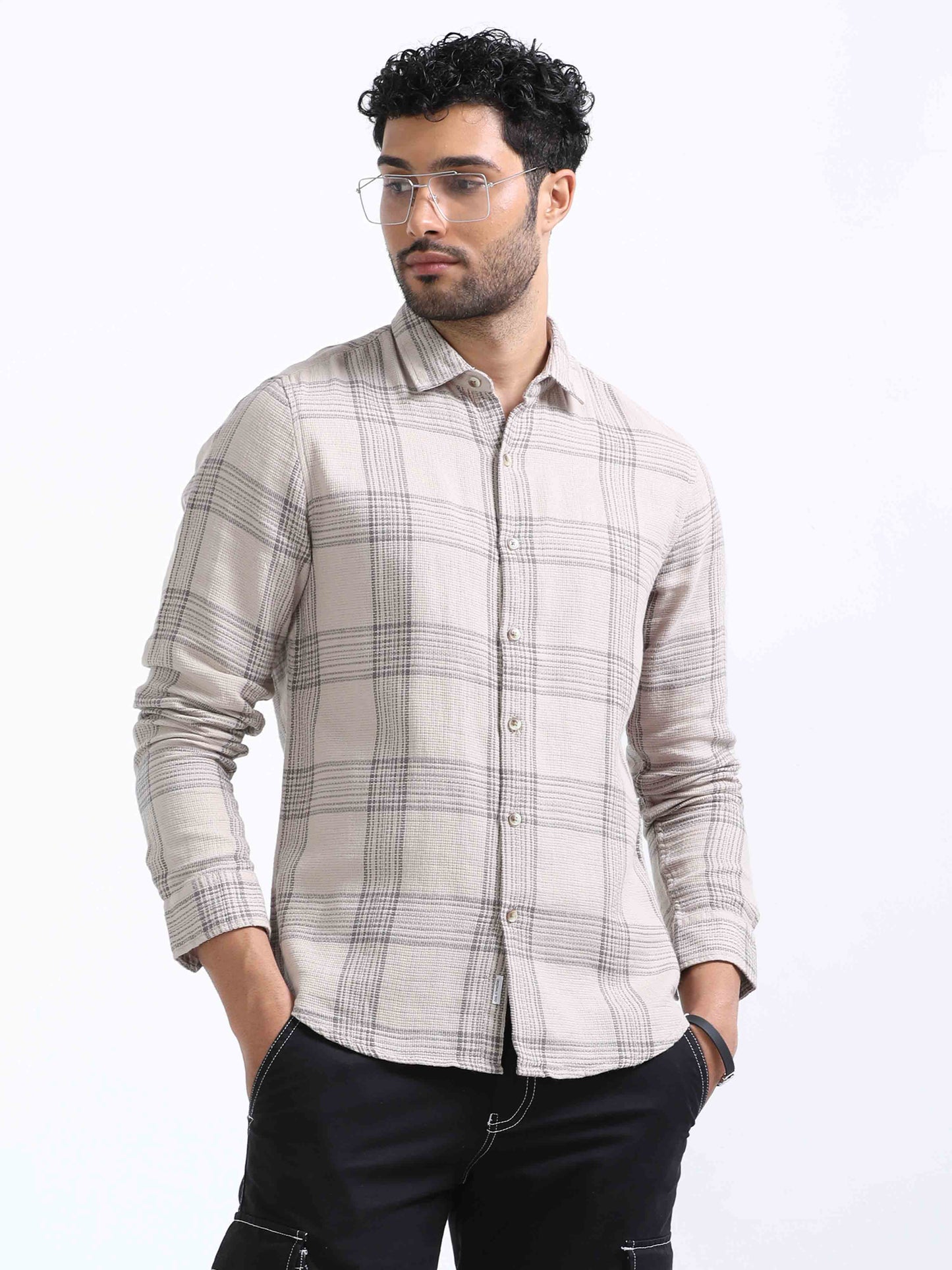 Light Brown Dobby Shirt for Men 