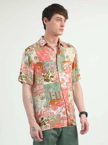 Peach Dodle Design Printed Shirt