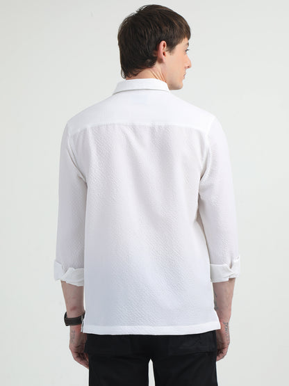 Cotton Blend Double Pocket Full Sleeve White Shirt