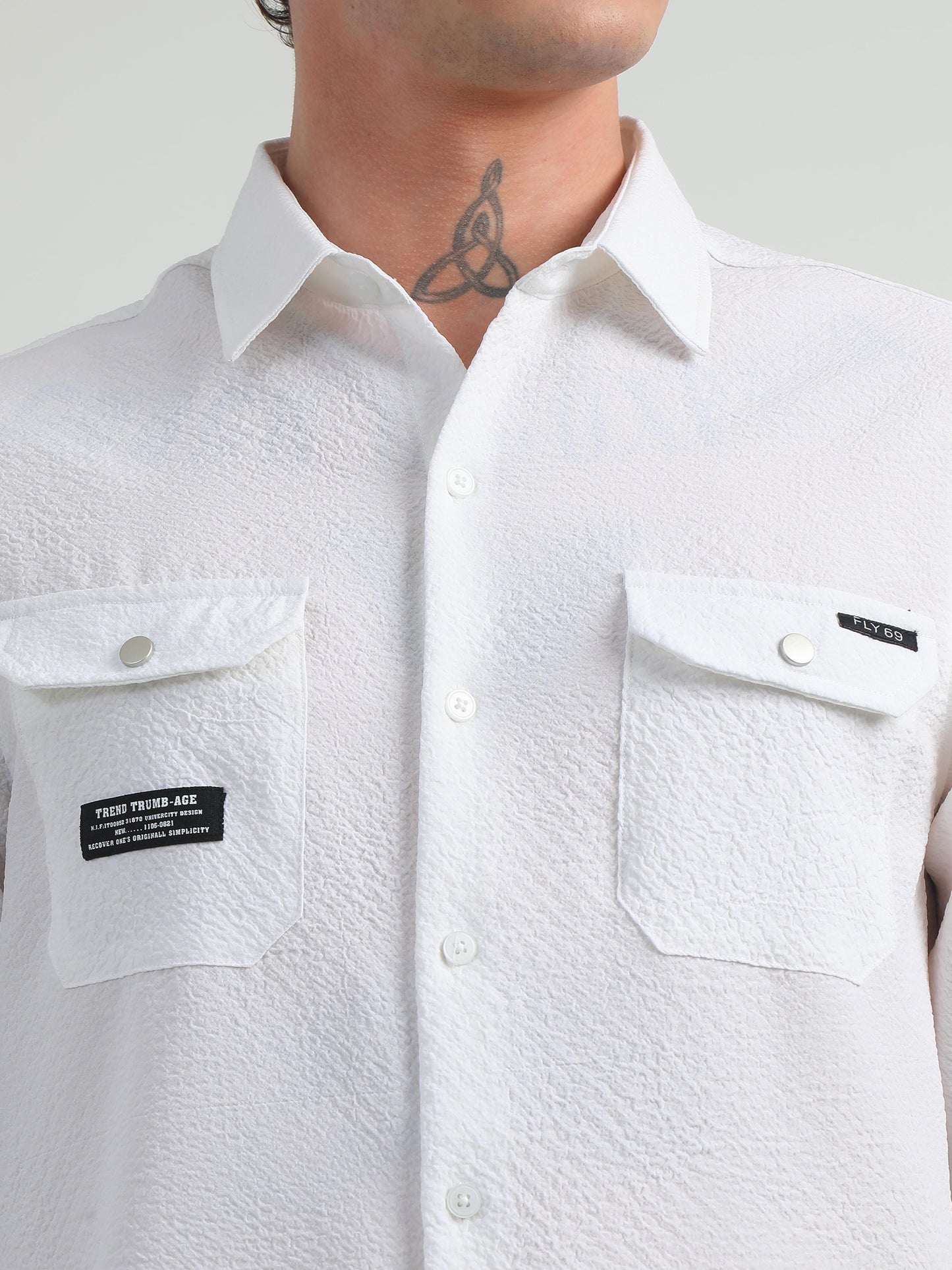 Cotton Blend Double Pocket Full Sleeve White Shirt